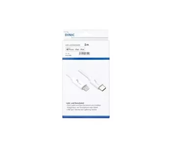 USB C auf Lightning Kabel, MFi zertifiziert, Sync- und Schnellladekabel, weiß, DINIC Boxc mit Euroloch, 2m
